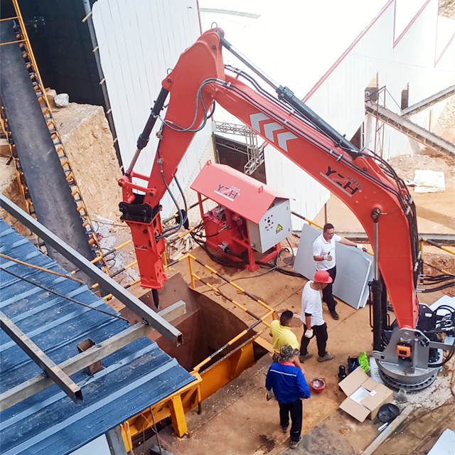 Sistem Boom Rockbreaker Stasioner YZH China Dipasang di Rongga Jaw Crusher